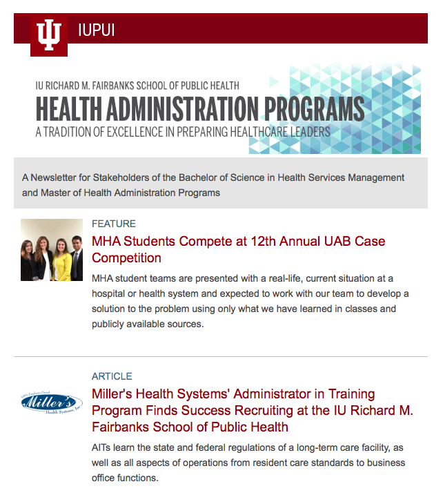 health administration newsletter screenshot