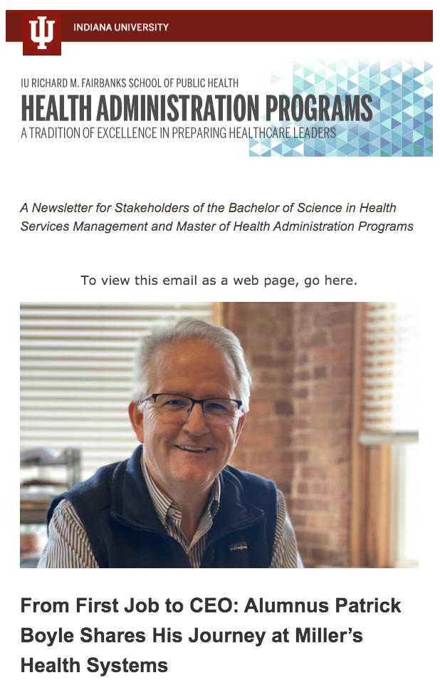 health administration newsletter screenshot