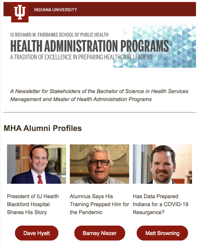 health administration newsletter screenshot