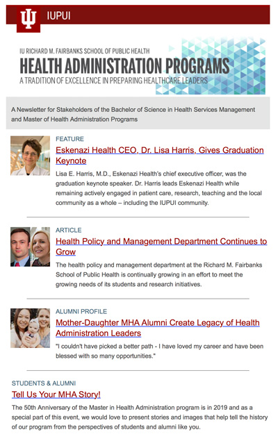 health administration newsletter screenshot