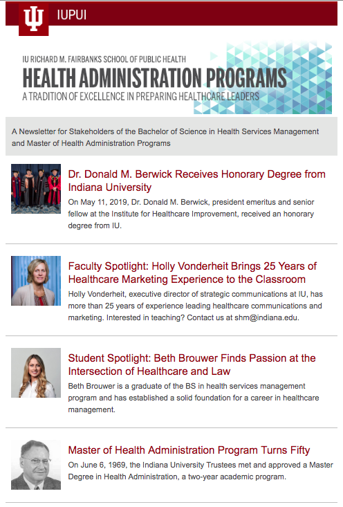 health administration newsletter screenshot